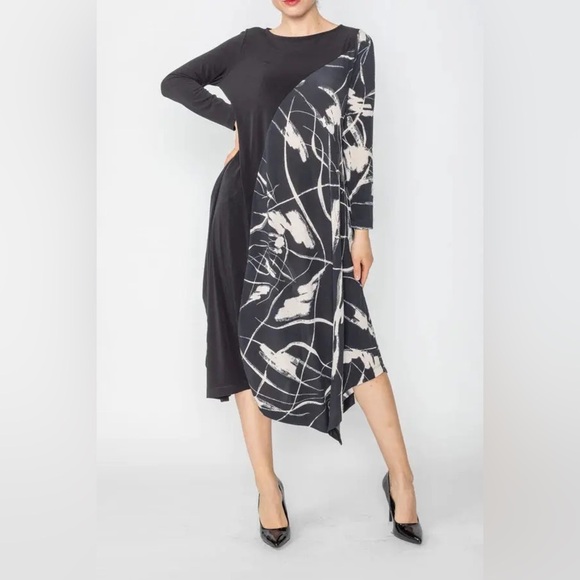 NWT IC Collection Tesse Bubble Dress Black White Size XL - Picture 6 of 7